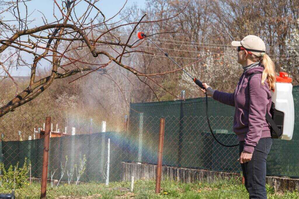 Woman spraying with goggles